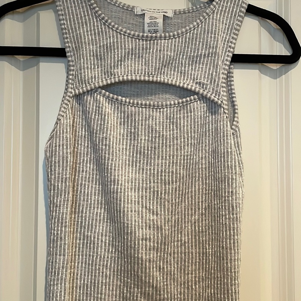 Caution to the Wind top small (fits more like a XS) gray - white stripes